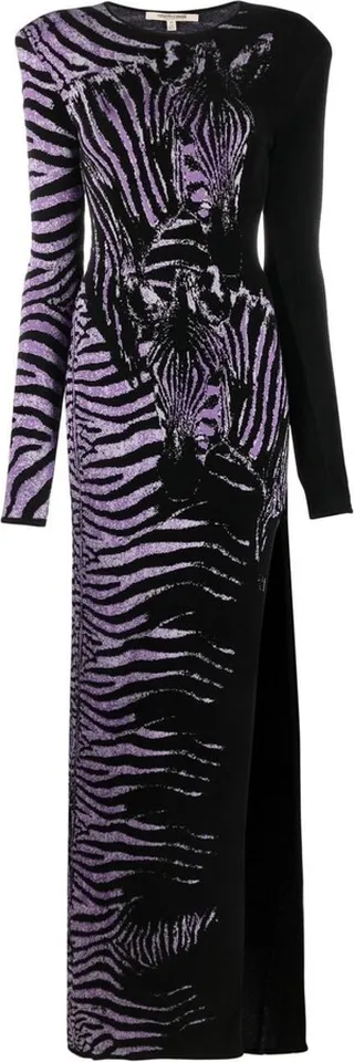 Zebra Jacquard Side Slit Gown