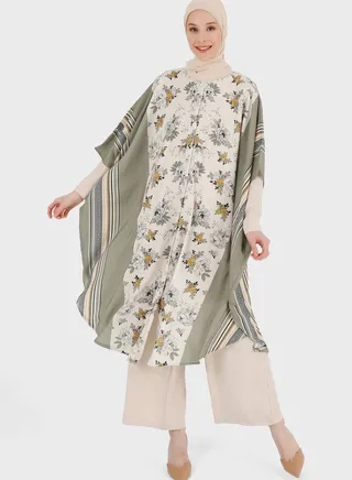 Floral Print Cape Sleeve Abaya