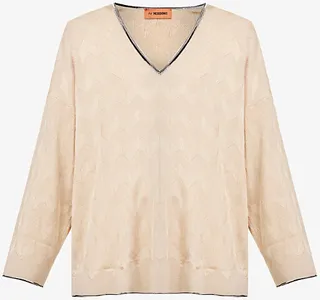 Womens Wood Ash Chevron-weave V-neck Knitted Jumper