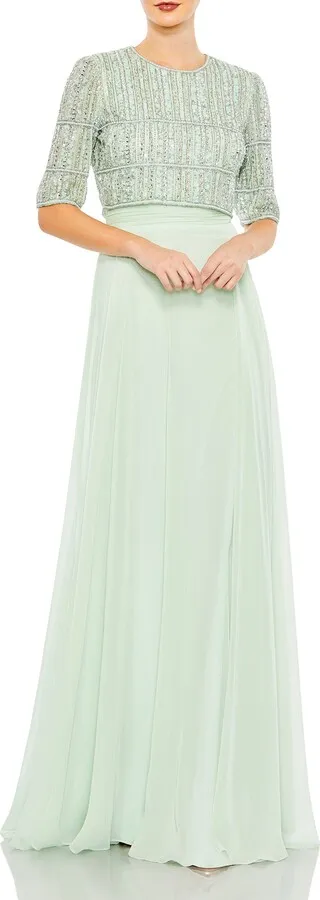 Beaded Bodice Chiffon A-Line Gown