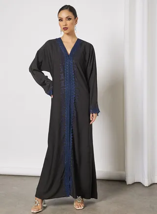 Abaya With Contrasting Stone Work And Lace Embellished