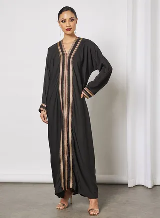 Abaya With Contrasting Stone Work And Lace Embellished