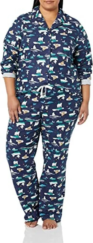 Amazon Essentials Women's Flannel Long-Sleeve Button Front Shirt and Pant Pajama Set