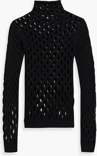Open-knit turtleneck sweater