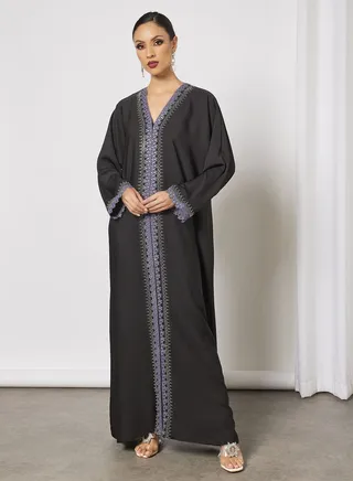 Abaya With Contrasting Stone Work And Lace Embellishment