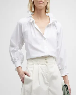 Fiona Ruched Ruffle-Trim Poplin Shirt