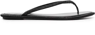 Glass Crystal-Embellishmed Leather Flip-Flops