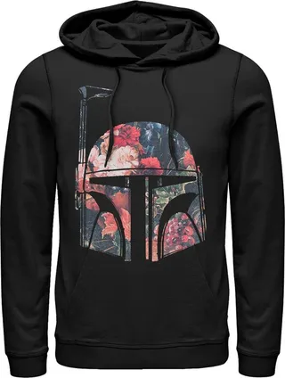 Men's Star Wars Boba Fett Floral Print Helmet Pull Over Hoodie - Black - 2X Large
