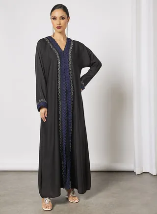 Abaya With Contrasting Stone Work And Lace Embellished