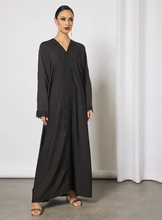 Abaya With Contrasting Lace Embellished