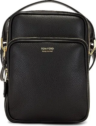 TOM FORD Soft Grain Leather Smooth Calf Leather Small Double Zip Messenger in Black