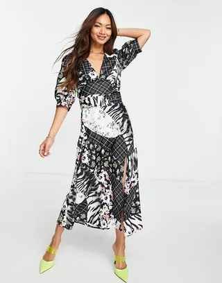 ASOS DESIGN belted midi tea dress in splice print