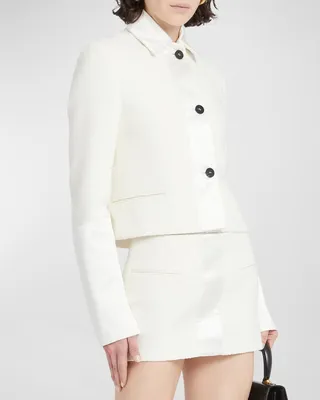 Silk-Trim Tweed Crop Jacket