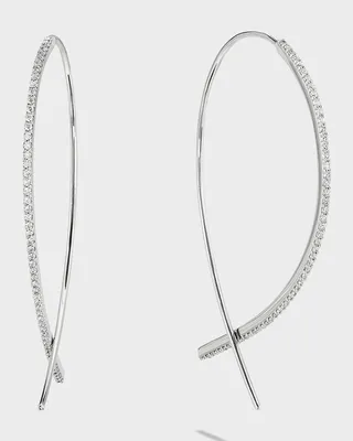 14k White Gold Skinny Upside Down Diamond Hoop Earrings