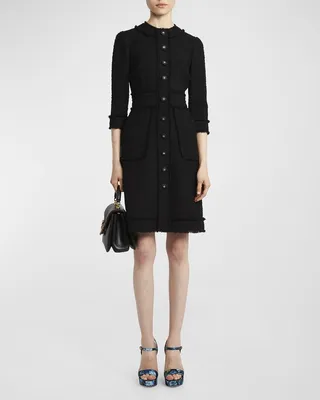 Tweed Button-Front Short Dress