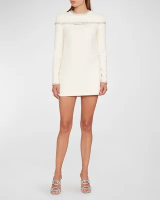 Rhinestone Embroidered Crepe Couture Mini Dress