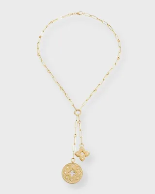 18k Yellow Gold Venetian Princess Double Medallion Necklace with Diamonds