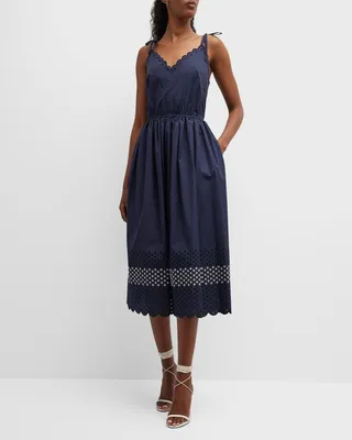 Sleeveless Scalloped Eyelet Midi Dress