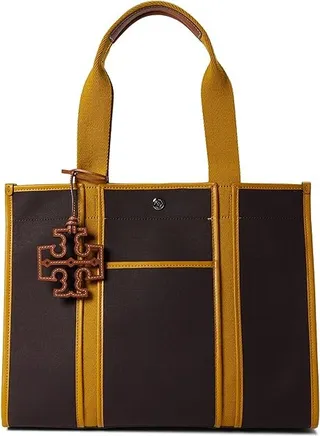 Tory Burch Twill Tory Tote (Dark Mahogany) Handbags