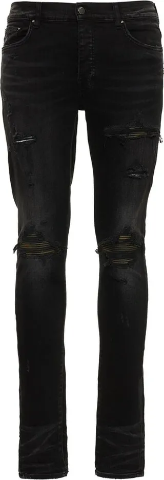 MX1 leather camo stretch denim jeans