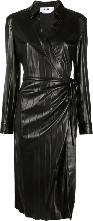 Faux-Leather Pleated Dress