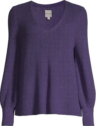 Shaker-Knit V-Neck Sweater