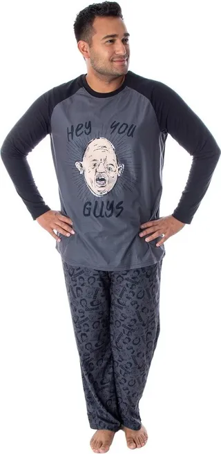 The Goonies Men's Sloth Hey You Guys Raglan And Pajama Pant 2 Piece PJ Set (MD) Black