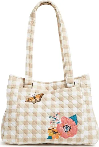 Vera Bradley Women's Recycled Cotton Multi-Compartment Shoulder Bag Peach Blossom Picnic