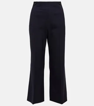 High-rise cropped flared wool pants