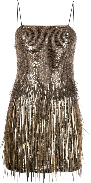 Sequin-Embellished Fringed Minidress