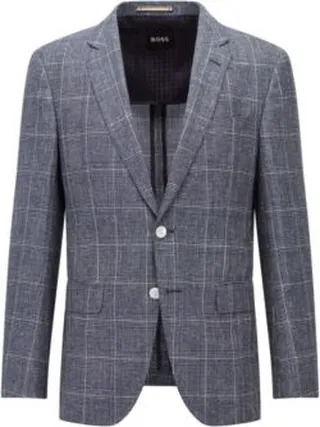 Slim-fit jacket in a checked wool-linen blend