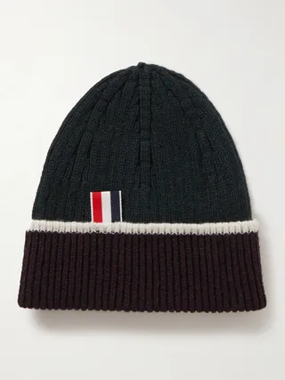 Striped Ribbed Cashmere Beanie
