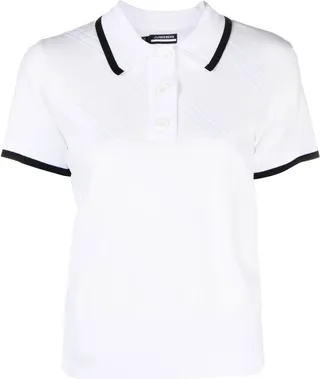 White Feline Jacquard Knit Golf Polo Top