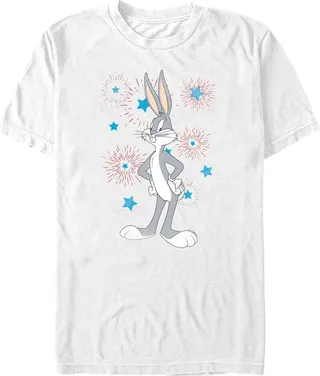 Men's Looney Tunes Bugs Bunny Stars and Fireworks T-Shirt - White - Small