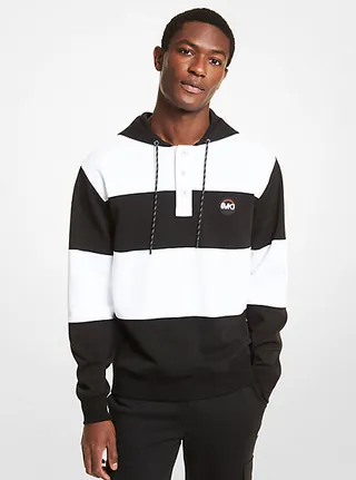 Striped Cotton Blend Rugby Hoodie
