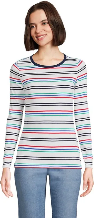 Lands' End Women's Tall Cotton Rib Long Sleeve Crewneck T-Shirt - X Large Tall - Multi Harbor Stripe