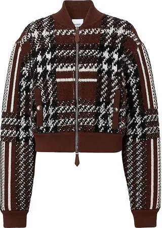 Caitryn Plaid-Knit Bomber Jacket