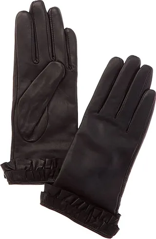 Phenix Ruffled Bow Cashmere-Lined Leather Gloves