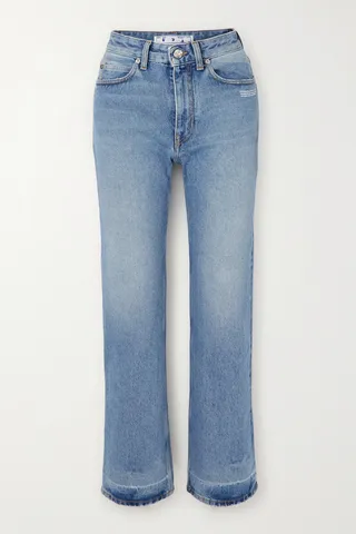 Off-White - Corporate 90s Distressed High-rise Slim-leg Jeans - Blue