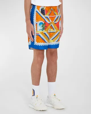 Men's Artwork Silk Drawstring Shorts