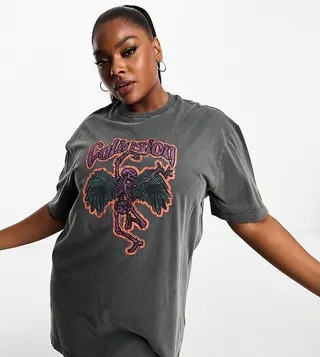 COLLUSION Plus branded graphic t-shirt dress in gray