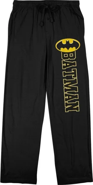 Batman Stitch Title Logo Men’s Black Drawstring Sleep Pajama Pants-M