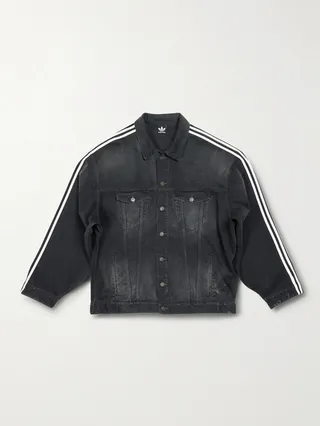 + adidas Oversized Distressed Striped Denim Jacket