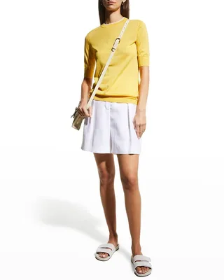 Short-Sleeve Piped Knit Top