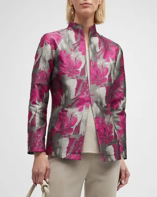Mandarin-Collar Floral-Print Jacket