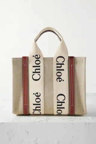 Chloé - + Net Sustain Woody Small Leather-trimmed Linen Tote - Brown