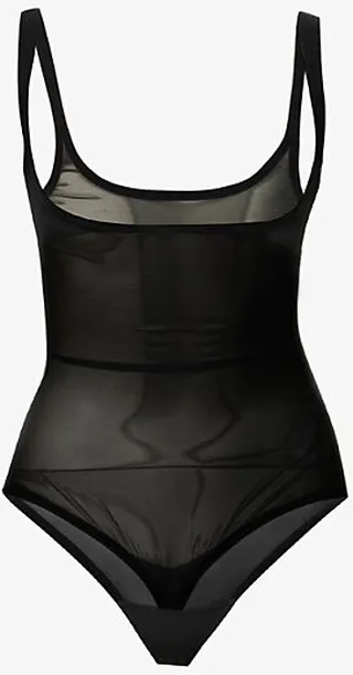 Womens Black Scoop-neckline Stretch-mesh Body