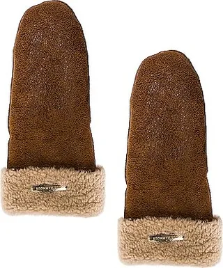 NOUR HAMMOUR Les Gants Shearling Gloves in Brown
