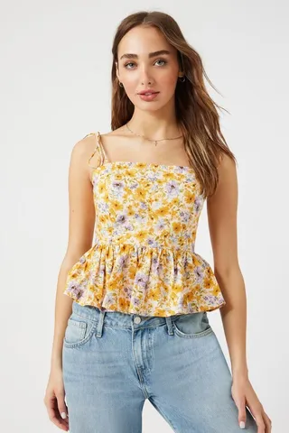 Floral Tie-Strap Flounce Cami