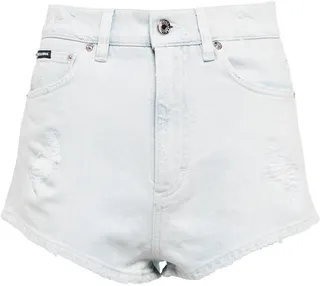 Distressed high-rise denim shorts